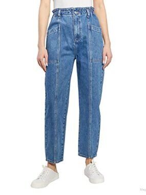 High Rise Straight Leg Denim Jeans 100% Cotton Five Pocket